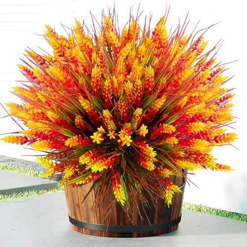 Thinktral Artificial Fall Flowers Outdoor 18 Pcs UV Resistant