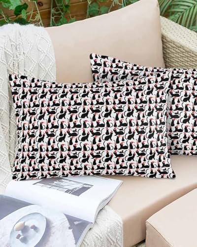 Waterproof Pillow Protector 2 Pack with Black Cat Christmas Hat Design