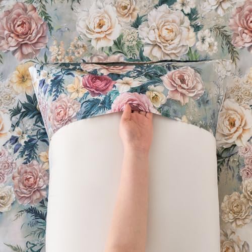 Huborise 100 Cotton Blue Floral Pillow Cases Set of 2 1929