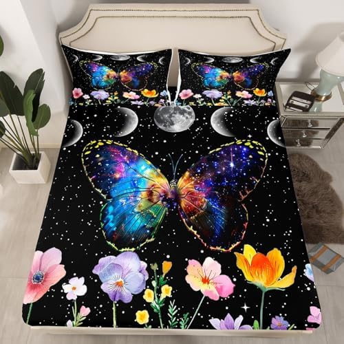 Castle Fairy Butterfly Fitted Sheet Twin Set with Pillowcase