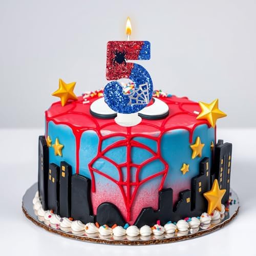 WQINX Spider Web Birthday Candles 5pcs Red Blue with Silver