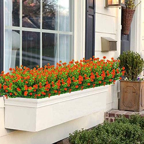 ZWYOQI 8 Pack Artificial Orange Flowers UV Resistant Decor