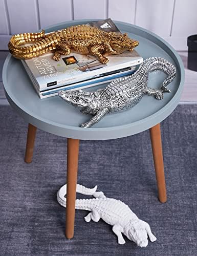HAUCOZE Silver Crocodile Sculpture Statue 14 Inch