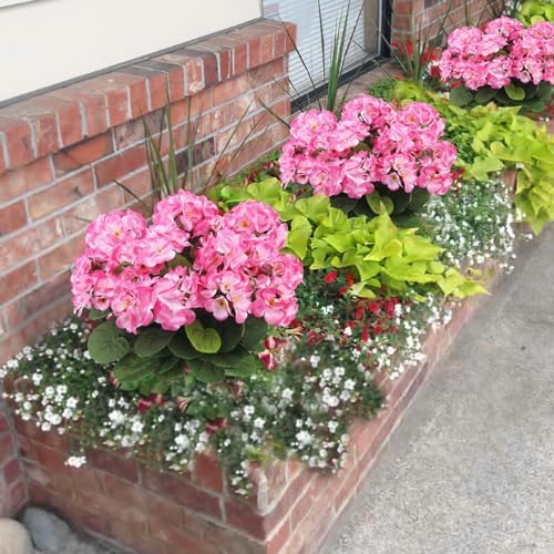 3 Pcs Artificial Pink Geraniums for Garden Decor