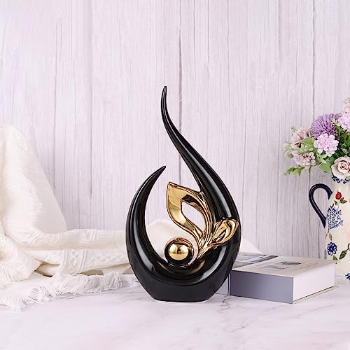 Modern Ceramic Statue with Gold Accents 13 H Black Base