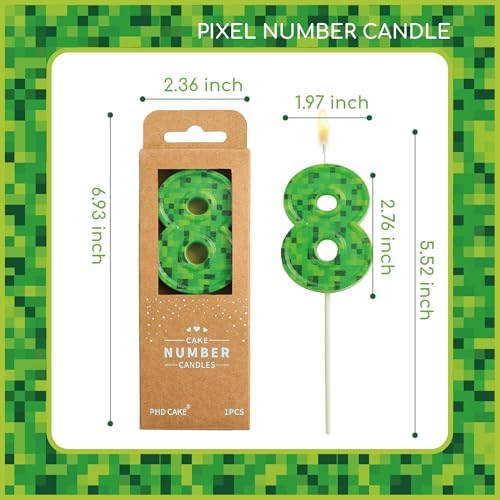 PHD CAKE 276 Inch Number 8 Pixel Birthday Candle Green