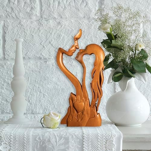 Wooden Kissing Couple Ornament 10 Inch