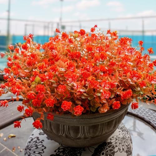 MEHUKAII 12 Bundles Artificial Fall Flowers - Orange
