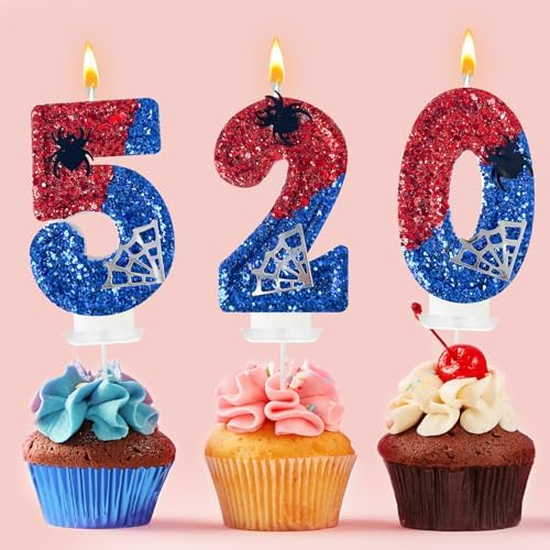 WQINX Spider Web Birthday Candles 5pcs Red Blue with Silver