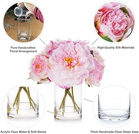 ENOVA FLORAL Pink Peonies Artificial Flowers in Glass Vase 1