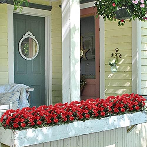 GTIDEA 8pcs Red Artificial Geraniums for Outdoor Decor