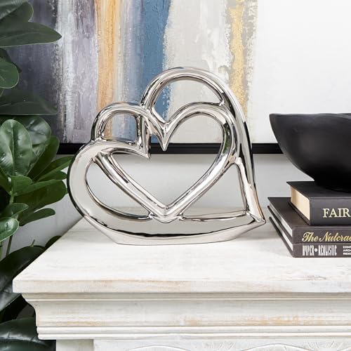 Deco 79 Silver Ceramic Heart Sculpture Modern Home Decor Statue