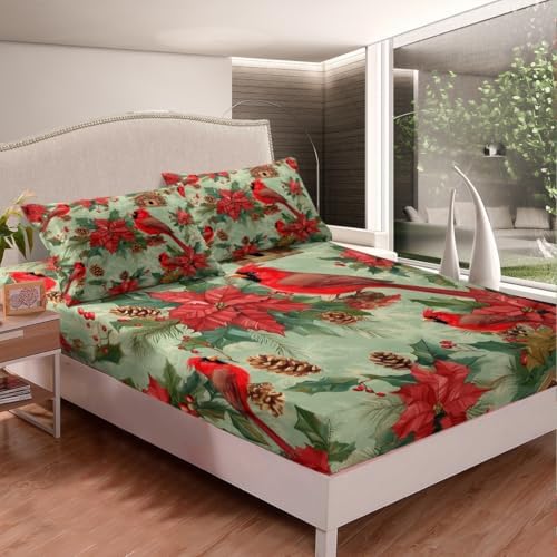 Castle Fairy Christmas Cardinal Fitted Sheet Twin Size 1