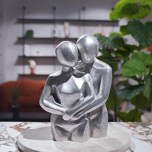 Guichifun Modern Hug Couple Statue Silver Resin Decor Figurine