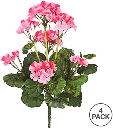 Vickerman Artificial 20 Pink Geranium Bush 4-Pack