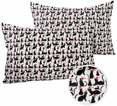 Waterproof Pillow Protector 2 Pack with Black Cat Christmas Hat Design