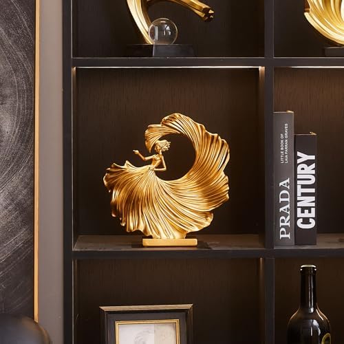 FJS Luxury Gold Dancing Girl Statue for Home Decor