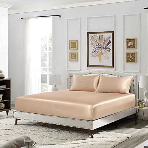 SiinvdaBZX 3-Piece Satin Fitted Sheet Set