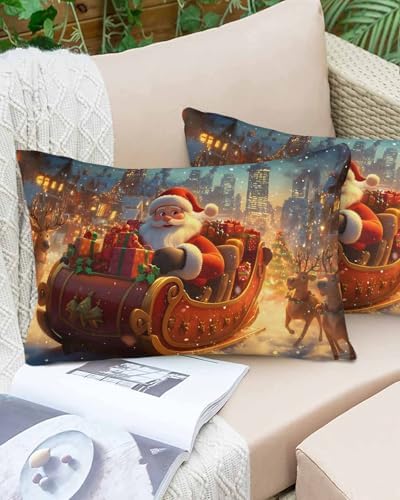 Waterproof Pillow Protector 2 Pack - Christmas Deer House Snowy Night Design
