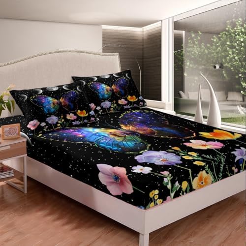 Castle Fairy Butterfly Fitted Sheet Twin Set with Pillowcase