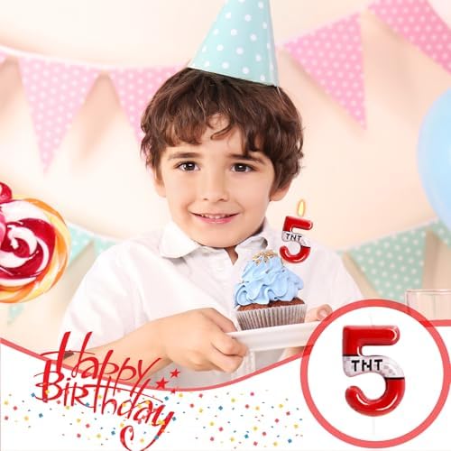 OGnomiFX Number 5 Red Birthday Candle for Kids