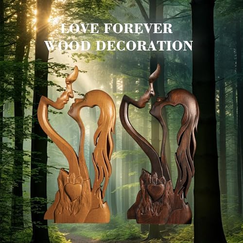 Wooden Kissing Couple Ornament 10 Inch