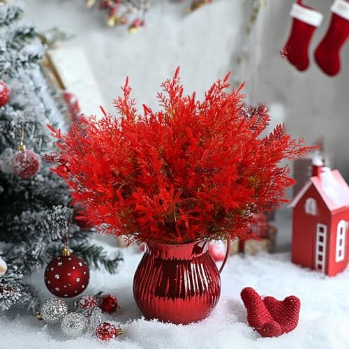 8pcs Artificial Red Pine Stems for Christmas Decor