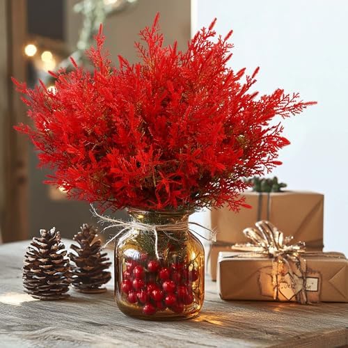 8pcs Artificial Red Pine Stems for Christmas Decor