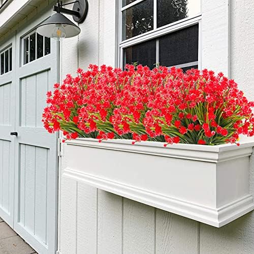 NOV FIRE Artificial Flowers 20 Bundles UV Resistant Red Daffodils