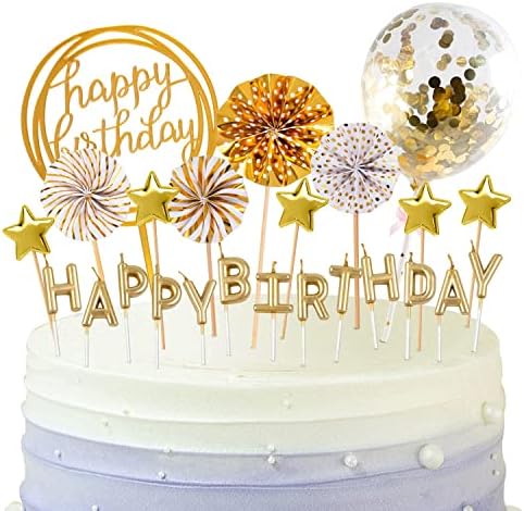 BEAN LIEVE Gold Birthday Cake Decor Set 12 Pieces