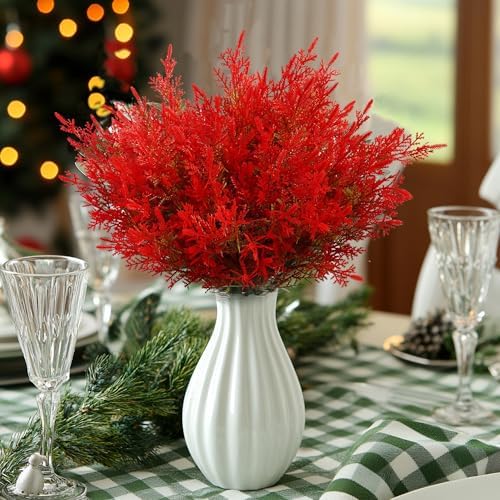 8pcs Artificial Red Pine Stems for Christmas Decor