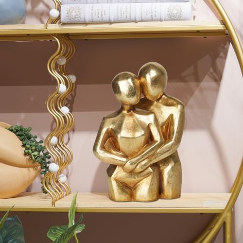 Guichifun Romantic Hug Couple Statue - Modern Gold Resin Collectible Figurine