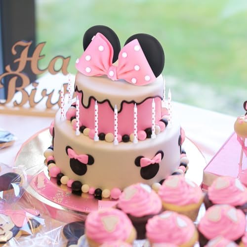 Cute Mouse Cake Candles Pink Bow and Ears Decor