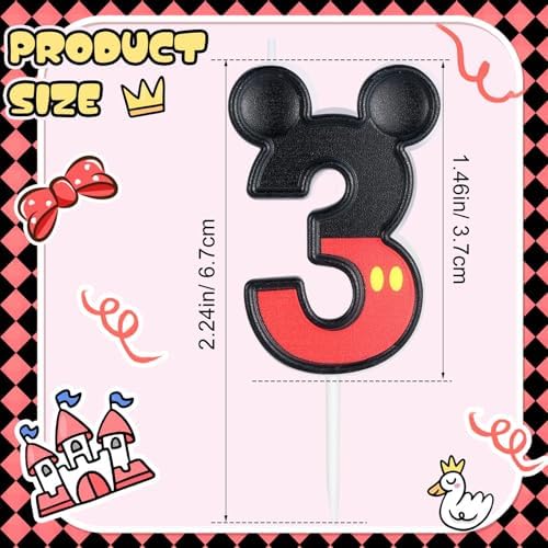 Red Number 3 Mouse Birthday Candle - 37x67cm