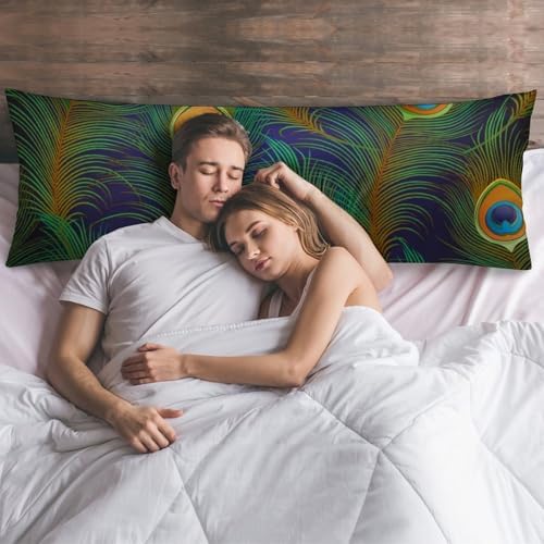 MEIKKO Peacock Feathers Pattern Body Pillow Cover with Zipper 20x54