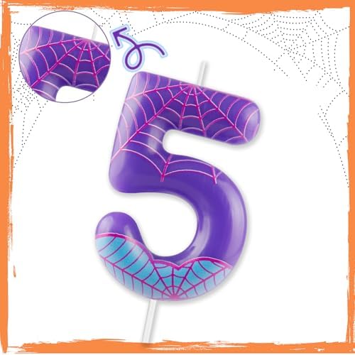 Purple Spider Themed Birthday Candle Number 4 Cake Topper