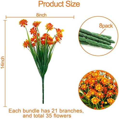 TURNMEON Artificial Daisy Flowers 8 Bundles Orange Summer Decor