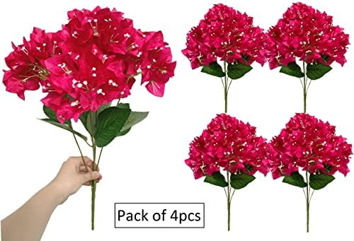 Dophinena 4pcs Artificial Bougainvillea Bush Hot Pink