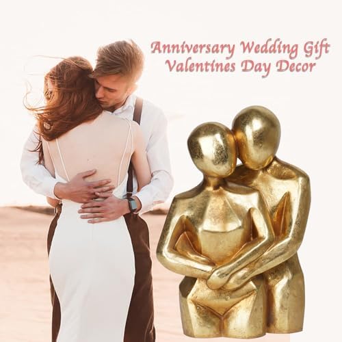 Guichifun Romantic Hug Couple Statue - Modern Gold Resin Collectible Figurine