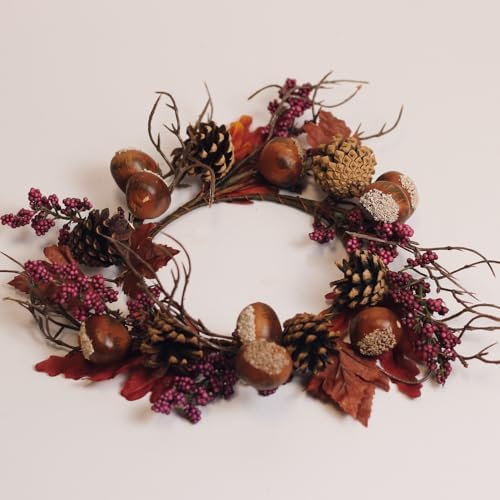 A Cheerful Giver Wreath Candle Ring with Acorns Branches