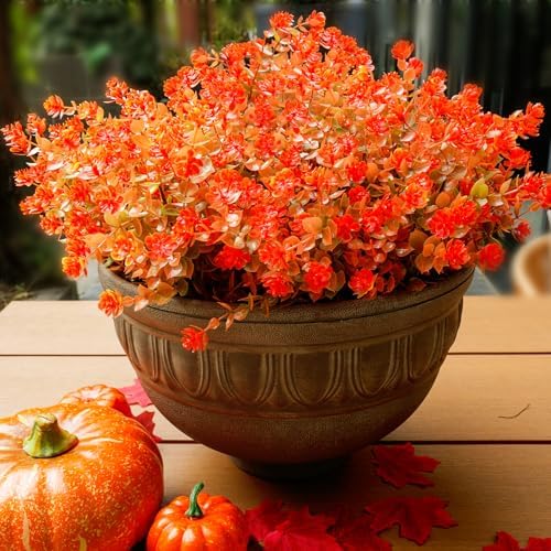 MEHUKAII 12 Bundles Artificial Fall Flowers - Orange