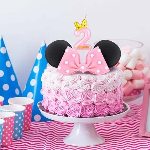 Cute Mouse Cake Candles Pink Bow and Ears Decor