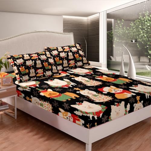 Castle Fairy Merry Christmas Puppy Dog Bed Sheet Set