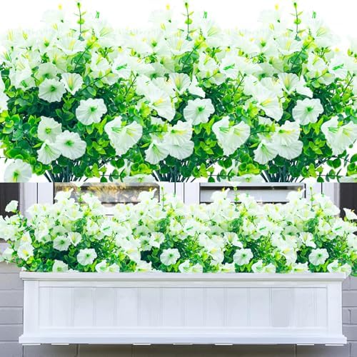 DRT DERUITAI Outdoor Artificial Flowers 8 Bundles UV Resistant White