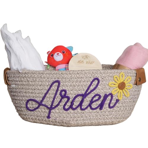 Personalized Leather Baby Shower Gift Basket with Handles