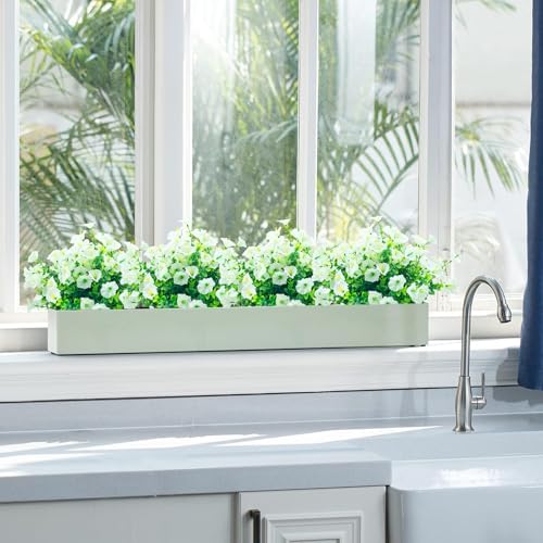 DRT DERUITAI Outdoor Artificial Flowers 8 Bundles UV Resistant White
