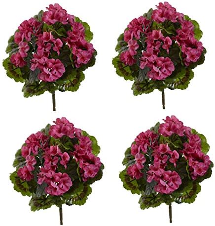 Nearly Natural Artificial Geranium Bush Set of 4