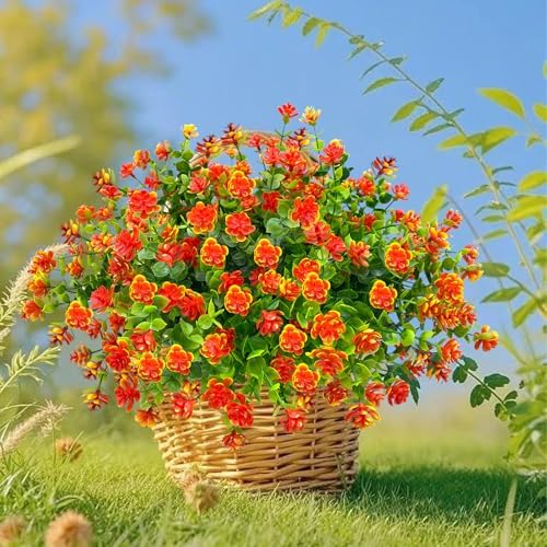 10 Bundles Artificial Orange Flowers for Outdoor Decor