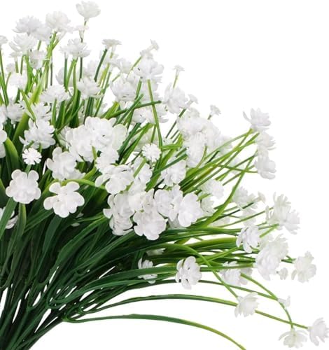 KLUFO 12Pcs Artificial Flowers Set UV Resistant Realistic White