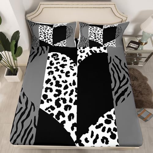 Leopard Print Zebra Stripes Twin Fitted Sheet Set